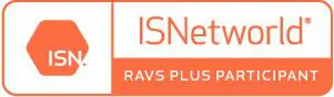 A orange and white logo for isnet ravs plus