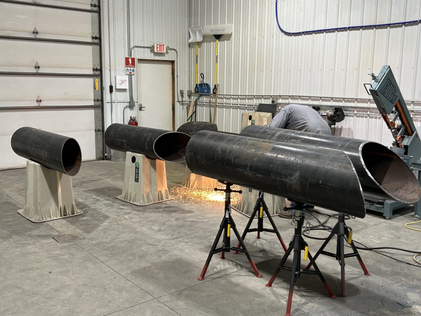 Fire tube components, staging for welding.
