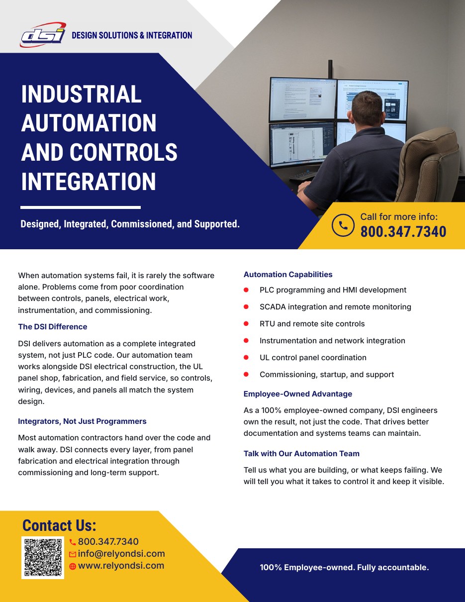 Cover of the Rely on DSI Industrial Automation and Controls cut sheet