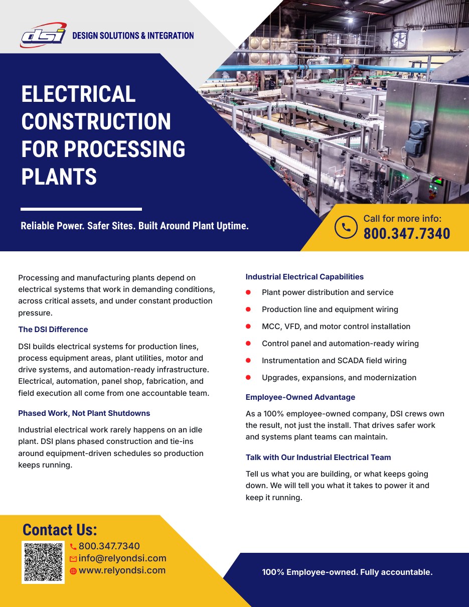 Cover of the Rely on DSI Industrial Processing Electrical cut sheet