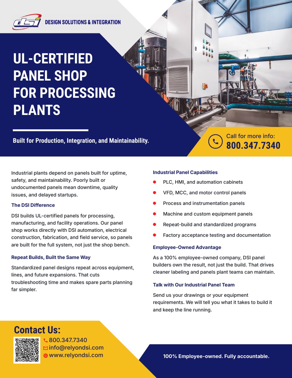 Cover of the Rely on DSI Industrial Processing Panel Shop cut sheet