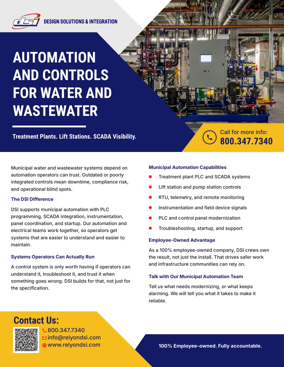 Cover of the Rely on DSI Municipal Water and Wastewater Automation cut sheet