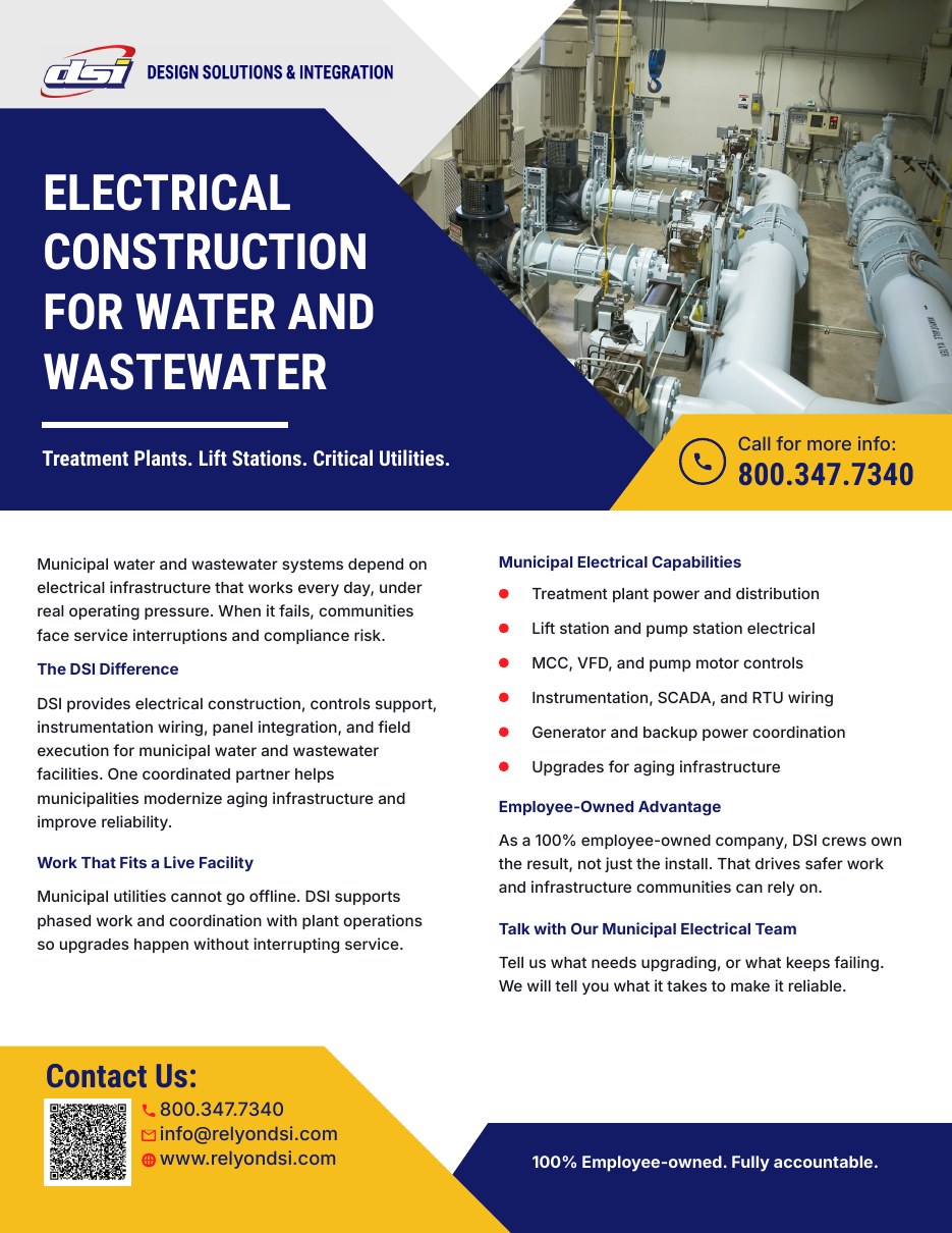 Cover of the Rely on DSI Municipal Water and Wastewater Electrical cut sheet
