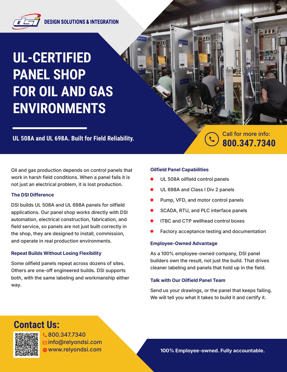 Cover of the Rely on DSI Oil and Gas Panel Shop cut sheet