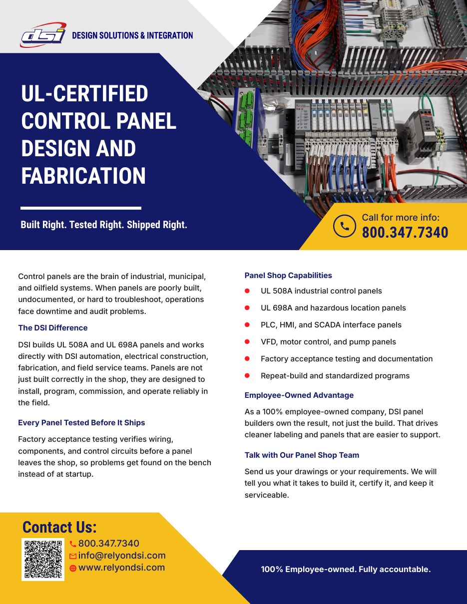 Cover of the Rely on DSI UL Certified Panel Shop cut sheet