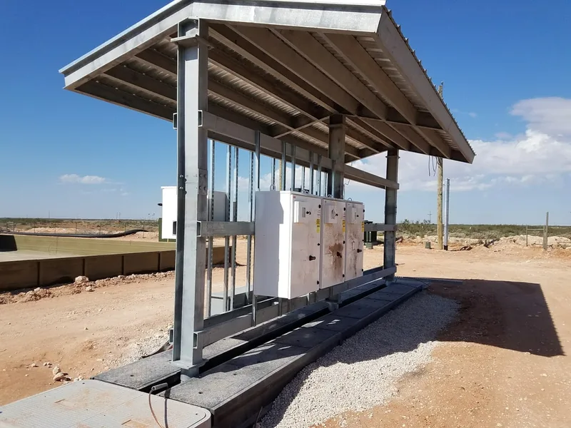 DSI shop-fabricated galvanized electrical rack and canopy after field installation