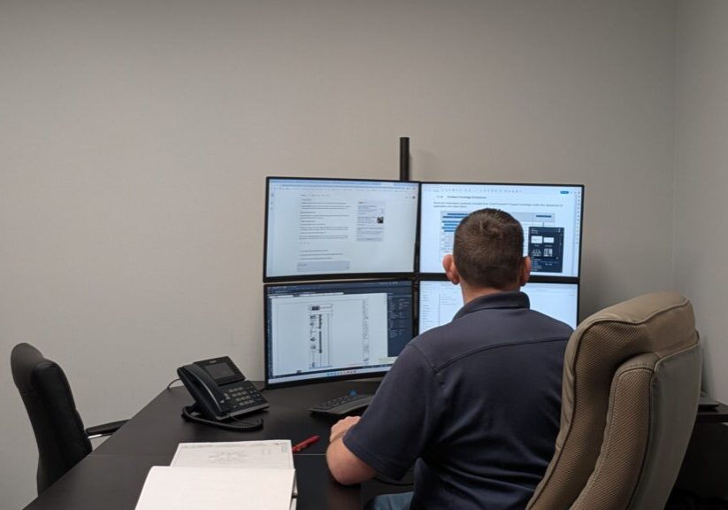 Automation engineer reviewing industrial control system design to reduce system integration risk